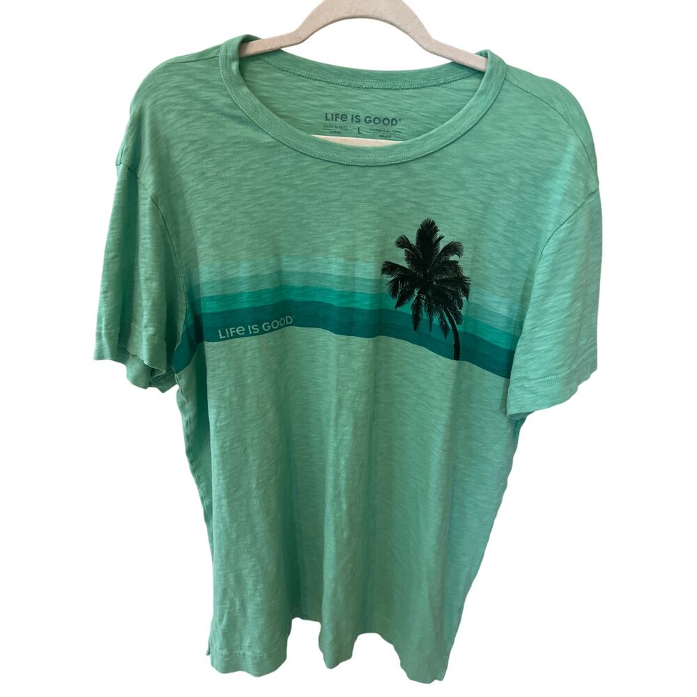 Life is Good Men's Slub Short Sleeve Crew Neck Green Graphic T-Shirt Men's Large